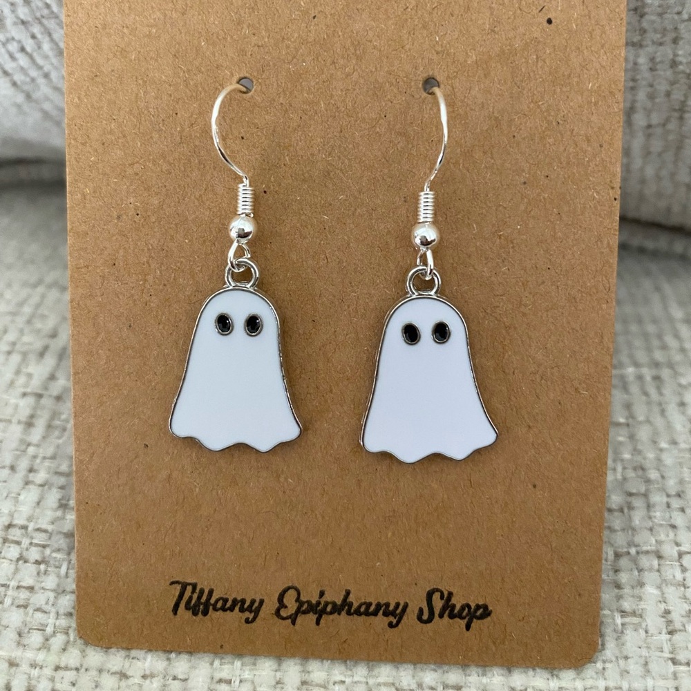 1 Pair Silver Ghost Earrings in Pink, Black, OR White NWT - Picture 9 of 10